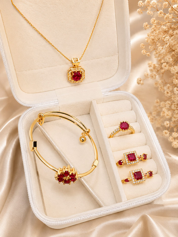 Elegant Ruby Red Jewelry Set