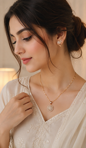 Elegant Gold-Tone Pendant & Earrings Jewelry Set