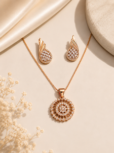 Elegant Gold-Tone Pendant & Earrings Jewelry Set