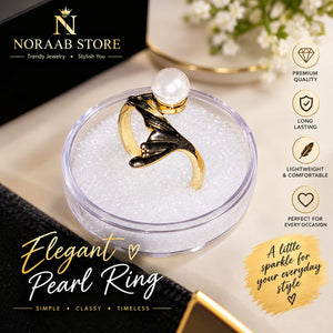 Elegant Pearl & Black Gold Ring
